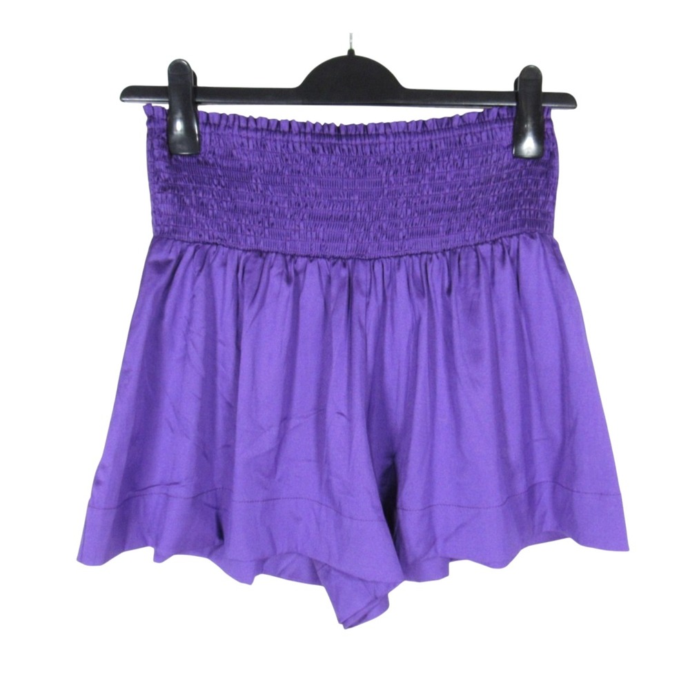 NWT TCEC Purple SATIN Pull-on SMOCK WAIST High-Waist BUTTERFLY SWING Shorts Sz M